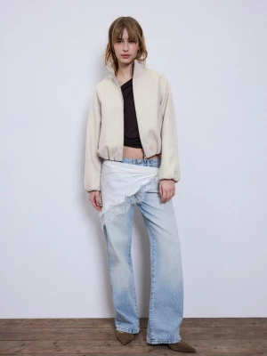 Obrázek produktu Stradivarius Bunda Bomber Z Měkké Látky S Balonovou Úpravou Ecru