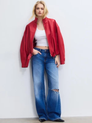 Obrázek produktu Stradivarius Bunda S Balónovými Rukávy A Detailem Pásku Z Imitace Kůže Red