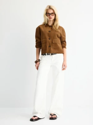 Obrázek produktu Stradivarius Bunda Z Imitace Semiše S Kapsami Pale Camel
