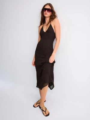 Obrázek produktu Stradivarius Dlouhé Šaty S Halter Výstřihem A Výšivkou Brown