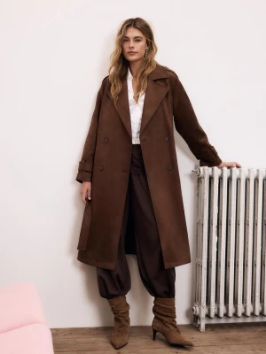 Obrázek produktu Stradivarius Dlouhý Trenčkot Z Imitace Semiše Brown