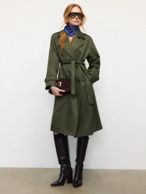 Obrázek produktu Stradivarius Dlouhý Trenčkot Z Imitace Semiše Olive Green