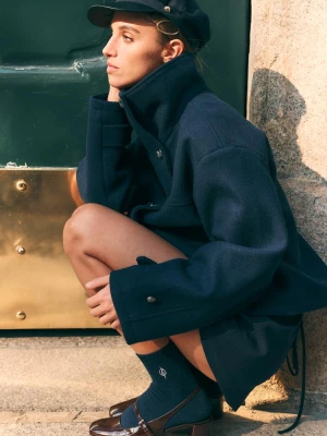 Obrázek produktu Stradivarius Dvouřadá Bunda S Vysokým Límcem A Měkkým Omakem Navy Blue