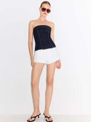 Obrázek produktu Stradivarius Džínový Bandeau Top Velmi Tmavě Modrá/Odšlichtování