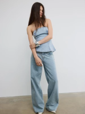 Obrázek produktu Stradivarius Džínový Bustier Top S Flitry Světle Modrá