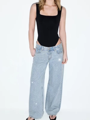 Obrázek produktu Stradivarius Džíny Low Waist Široké Nohavice S Třpytkami Světle Modrá