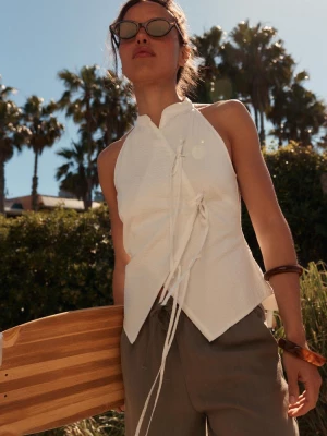 Obrázek produktu Stradivarius Halter Top Qipao S Uzly, Pomačkaný Vzhled White