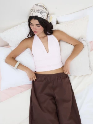 Obrázek produktu Stradivarius Top Halter Řasením A Zavazováním U Krku Salmon Pink S