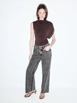 Obrázek produktu Stradivarius Jeans Straight Wide S Leopardím Potiskem Tmavě Šedá