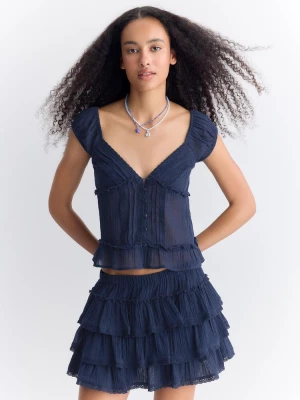 Obrázek produktu Stradivarius Kalhotová Sukně S Volány Z Bambulové Tkaniny Navy Blue