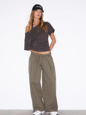 Obrázek produktu Stradivarius Kalhoty Barrel Z Popelínu Se Zarážkami Khaki