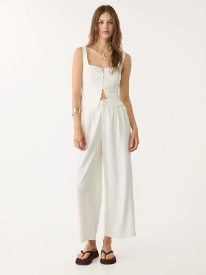 Obrázek produktu Stradivarius Kalhoty Culottes Ze Směsi Lnu Se Záševky Ecru