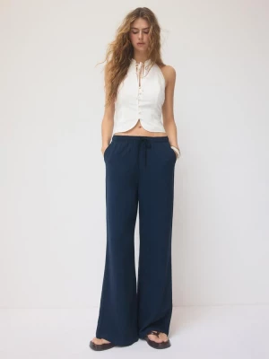 Obrázek produktu Stradivarius Kalhoty Rovného Střihu Efektem Lnu Dark Blue S