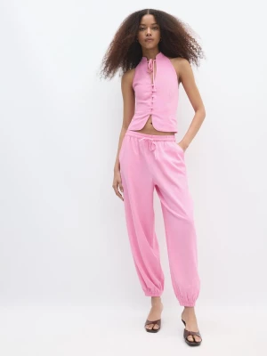 Obrázek produktu Stradivarius Kalhoty Nízkým Sedem Lněným Efektem Pastel Pink S