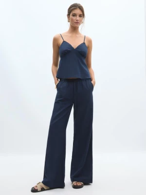Obrázek produktu Stradivarius Kalhoty Široké Nohavice S Efektem Lnu Dark Blue