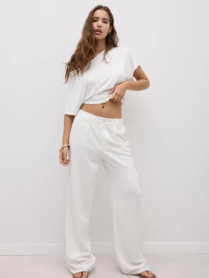 Obrázek produktu Stradivarius Kalhoty Straight Fit S Lněným Efektem Ecru