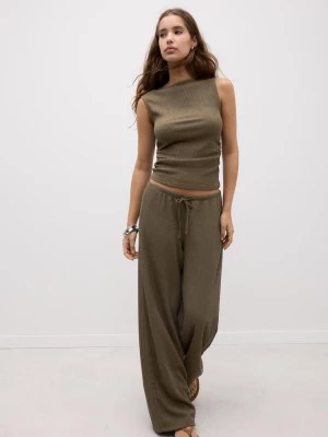 Obrázek produktu Stradivarius Kalhoty Straight Fit Mačkaným Efektem Khaki S