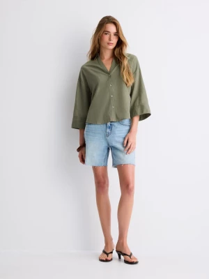 Obrázek produktu Stradivarius Košile S Kimonovými Rukávy A Lněným Efektem Khaki