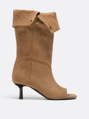 Obrázek produktu Stradivarius Kotníčkové Boty Peep Toe Slouchy Z Imitace Semiše Na Tenkém Podpatku Béžová
