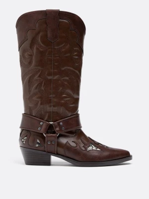 Obrázek produktu Stradivarius Kovbojské Boty Se Zvířecím Potiskem Hnědá
