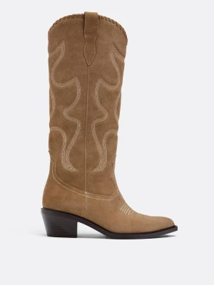 Obrázek produktu Stradivarius Kožené Cowboy Boty Na Podpatku Béžová