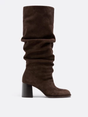Obrázek produktu Stradivarius Kožené Slouchy Kozačky Na Podpatku Hnědá
