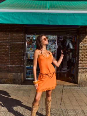 Obrázek produktu Stradivarius Krátké Rustikální Šaty Krajkou Orange S