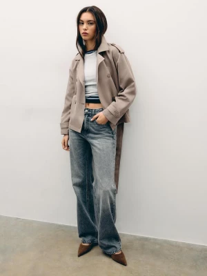 Obrázek produktu Stradivarius Krátký Splývavý Trenčkot Páskem Beige S