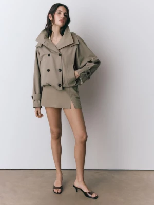 Obrázek produktu Stradivarius Krátký Trenčkot S Odepínací Kapucí Beige