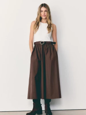 Obrázek produktu Stradivarius Midi Šaty Bez Rukávů Páskem Z Kombinovaných Materiálů Brown S