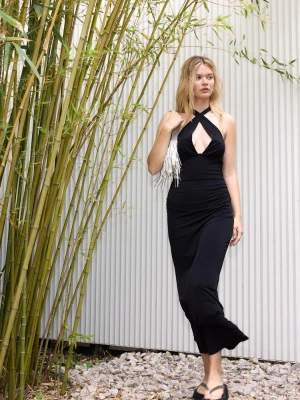 Obrázek produktu Stradivarius Midi Šaty S Halter Výstřihem A Odhalenými Zády Black