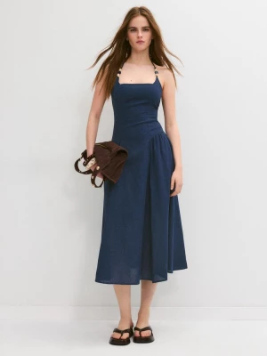 Obrázek produktu Stradivarius Midi Šaty Typu Halter S Korálky Navy Blue
