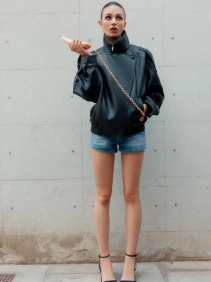 Obrázek produktu Stradivarius Oversize Bunda Biker Imitace Kůže Black