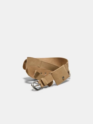 Obrázek produktu Stradivarius Pásek Ledvinka Imitace Semiše Nýtky Beige