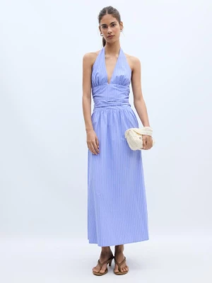 Obrázek produktu Stradivarius Popelínové Midi Šaty S Halter Výstřihem Blue