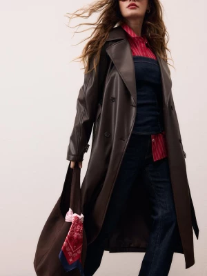 Obrázek produktu Stradivarius Prodloužený Trenčkot Koženého Vzhledu Brown