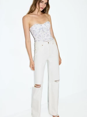 Obrázek produktu Stradivarius Riflové Džíny Straight Wide S Roztržením Ecru