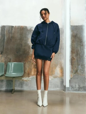 Obrázek produktu Stradivarius Saténová Mini Sukně S Krajkou Dark Blue