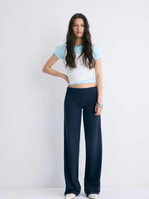 Obrázek produktu Stradivarius Síťovinové Kalhoty S Ohrnutým Pasem Navy Blue