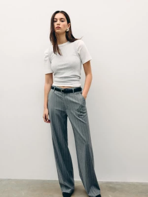 Obrázek produktu Stradivarius Splývavé Slavnostní Kalhoty Straight Fit S Páskem Dark Grey