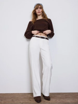 Obrázek produktu Stradivarius Splývavé Slavnostní Kalhoty Straight Fit S Páskem Ecru