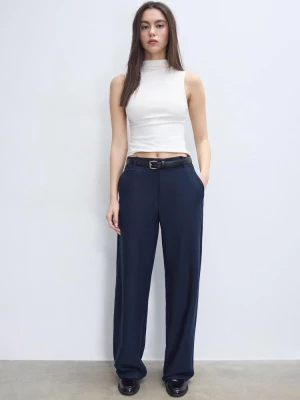 Obrázek produktu Stradivarius Splývavé Slavnostní Kalhoty Straight Fit S Páskem Navy Blue