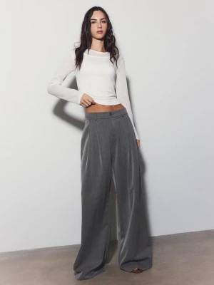 Obrázek produktu Stradivarius Společenské Kalhoty Široké Nohavice Se Záševky Dark Grey