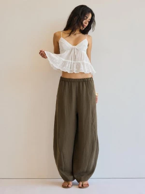 Obrázek produktu Stradivarius Tencelové Kalhoty Střihu Barrel Khaki