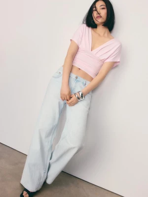 Obrázek produktu Stradivarius Tričko Výstřihem Do V A Páskem Salmon Pink S