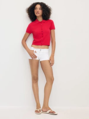 Obrázek produktu Stradivarius Úpletový Svetr S Krátkým Rukávem A Polo Límečkem Red