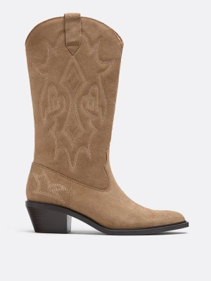 Obrázek produktu Stradivarius Vysoké Boty Cowboy Ze Štípaného Semiše Béžová