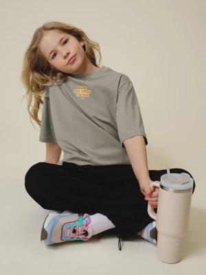 Obrázek produktu T-shirt loose s potiskem dívčí - béžový 4F