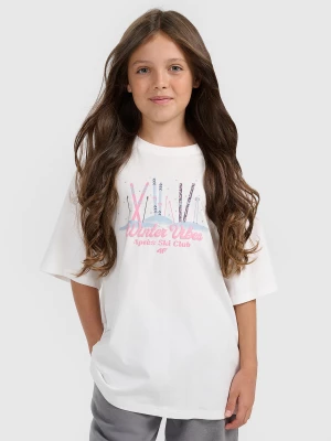 Obrázek produktu T-shirt loose s potiskem dívčí - bílý 4F