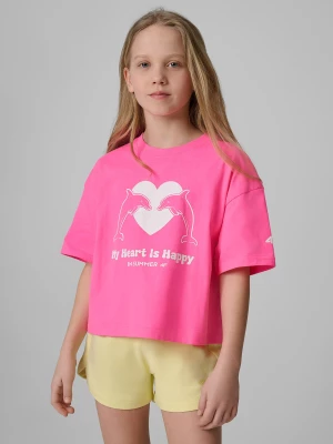 Obrázek produktu T-shirt loose s potiskem dívčí - růžový 4F